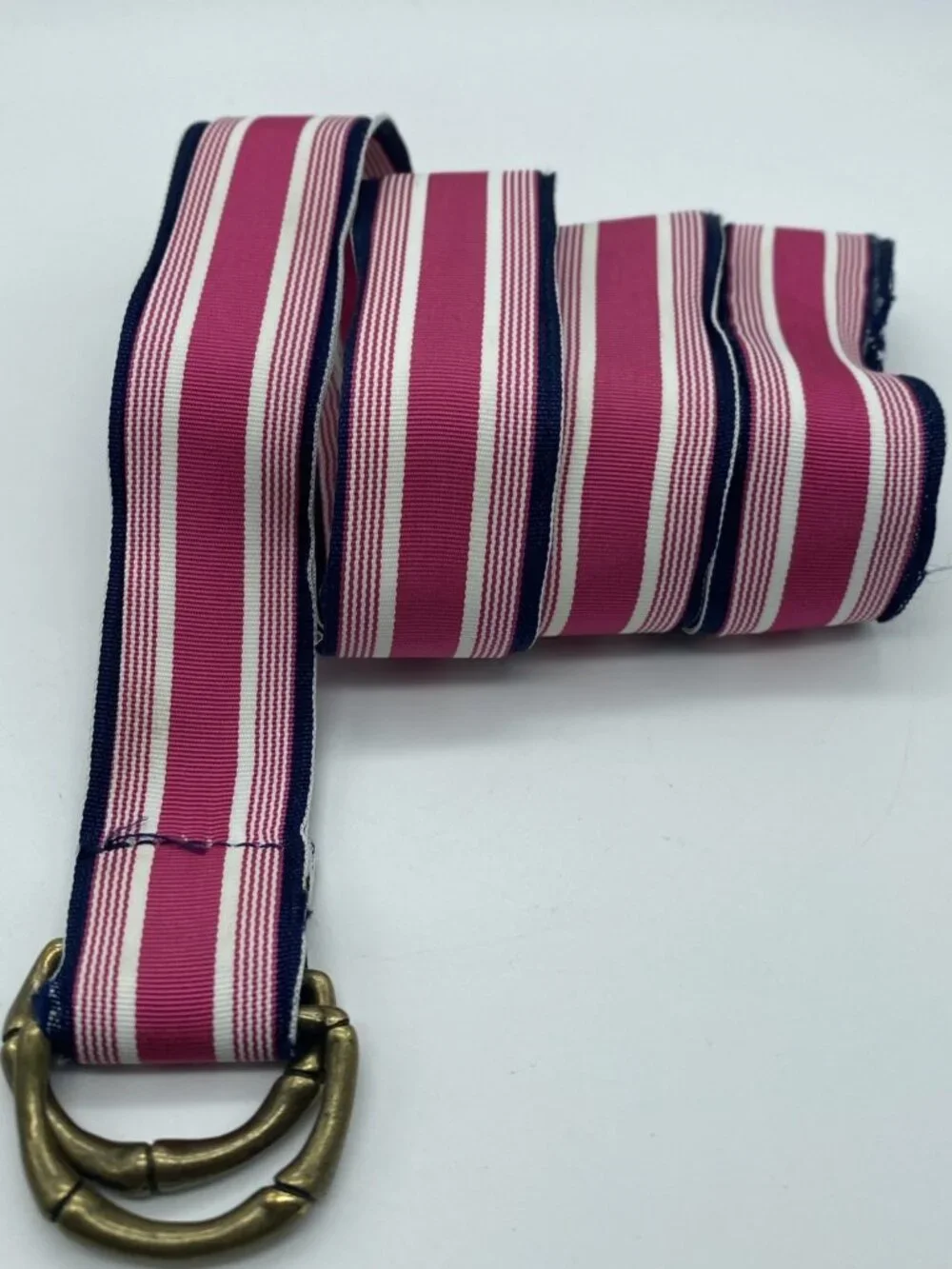 J Crew Pink Blue White Stripe D-Ring Belt Women's Size L End to End 43" - Picture 1 of 14